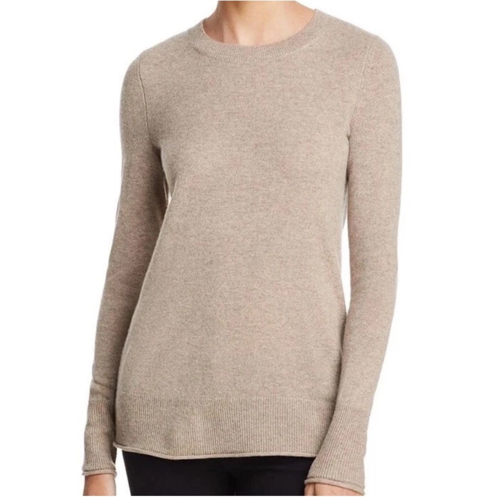 AQUA Cashmere Shell Stitch Sleeve Cashmere Size M Oatmeal Crewneck Sweater